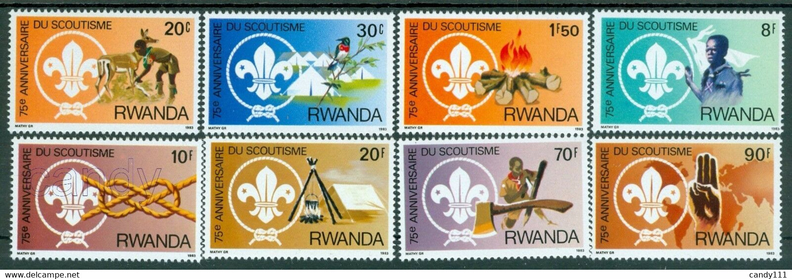 1983 Boy Scouts, Pfadfinder, Red Cross, Bird, Camp, Ax, Emblem, Rwanda, MNH - Unused Stamps