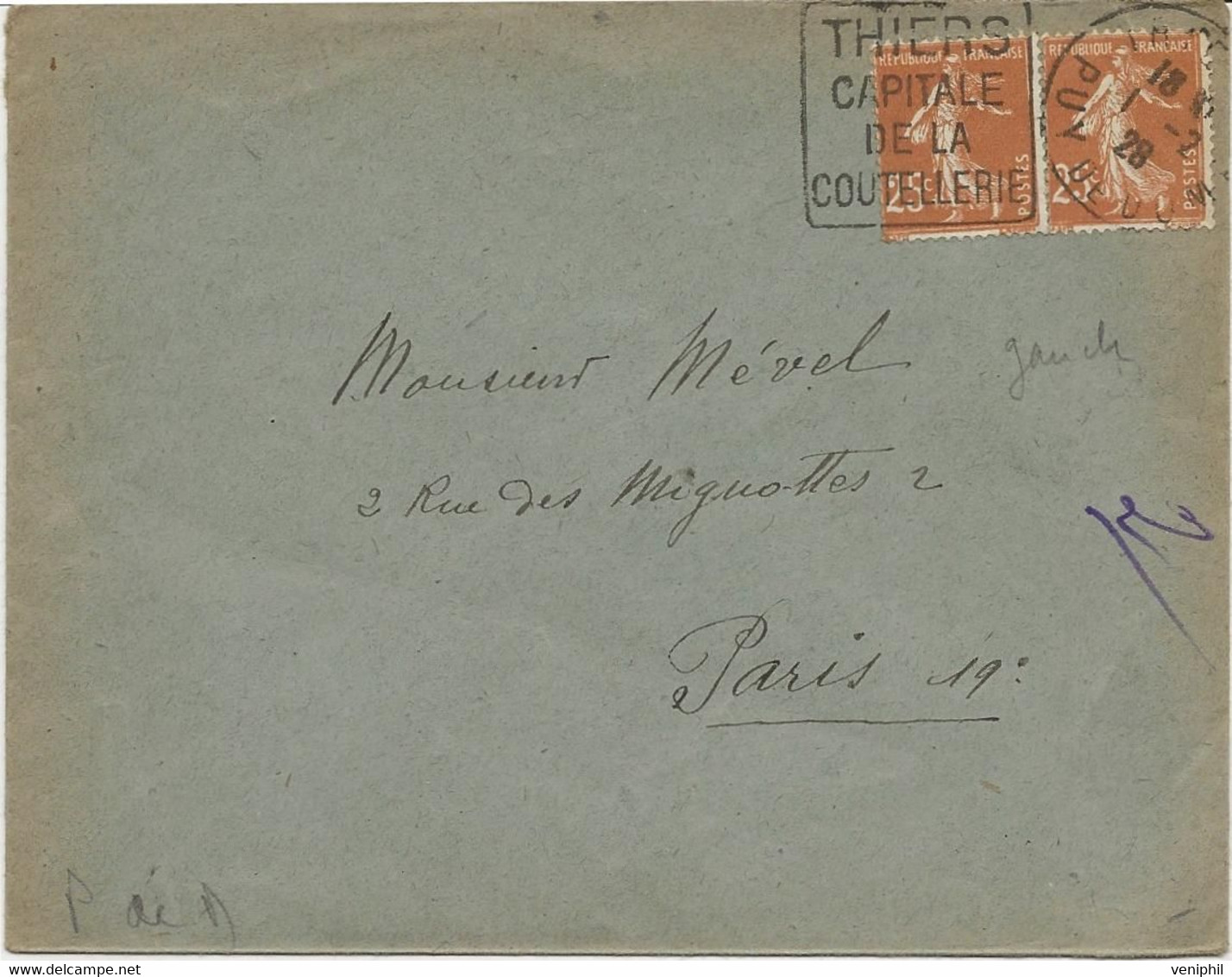 LETTRE OBLITERATIN DAGUIN "  THIERS CAPITALE DE LA COUTELLERIE  -1928 - Maschinenstempel (Sonstige)