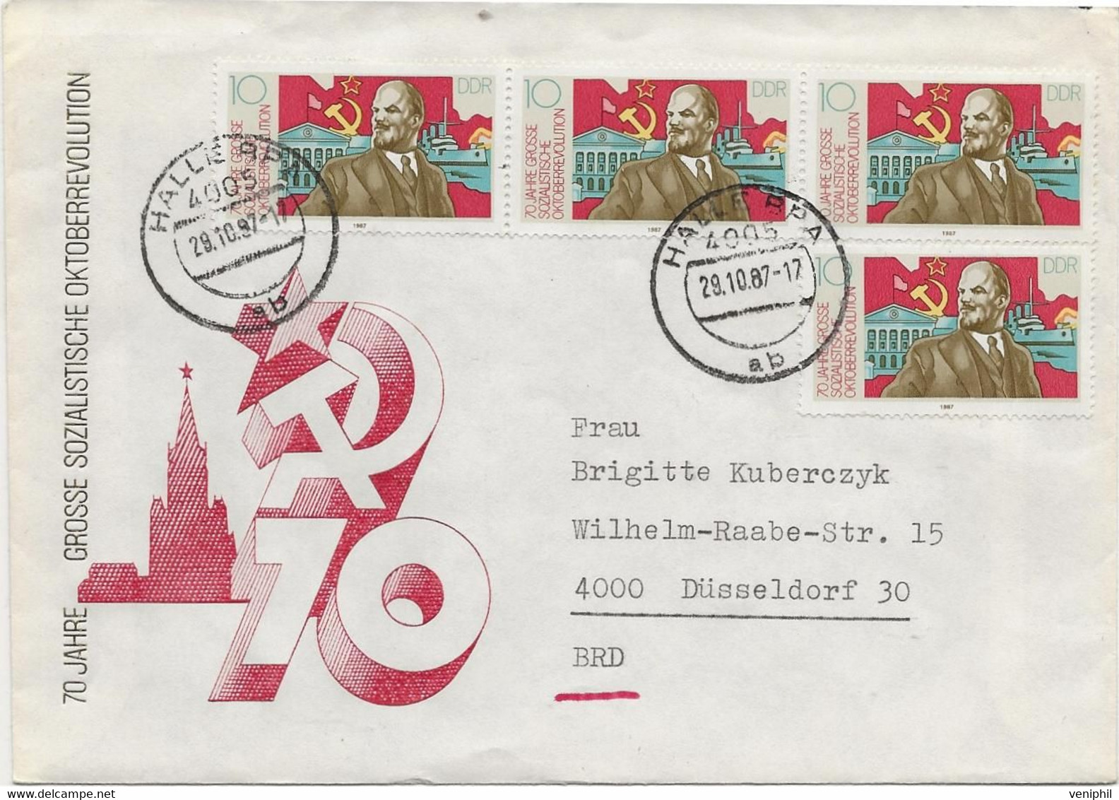 ALLEMAGNE ORIENTALE -LETTRE AFFRANCHIE N° 2744 -4 EXEMPLAIRES - ANNEE 1987 - Brieven En Documenten