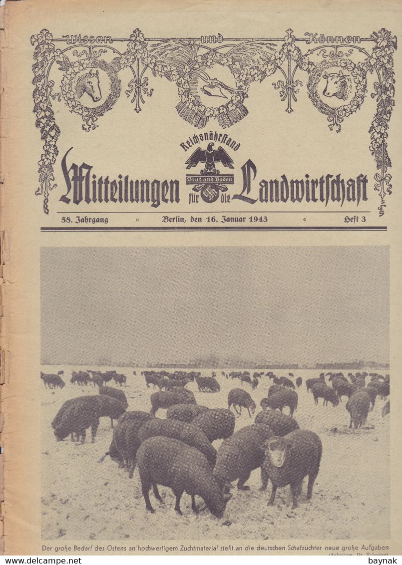 DEUTSCHLAND --  WW2  --  MITTEILUNGEN FUR DIE LANDWIRTSCHAFT  --  Nr. 3  --  JANUAR 1943  --  BLUT UND BODEN - Deutsch