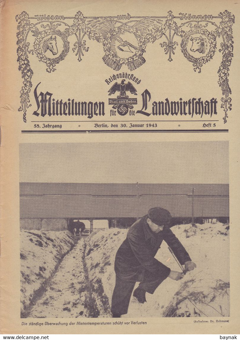 DEUTSCHLAND --  WW2  --  MITTEILUNGEN FUR DIE LANDWIRTSCHAFT  --  Nr. 5  --  JANUAR 1943  --  BLUT UND BODEN - Allemand