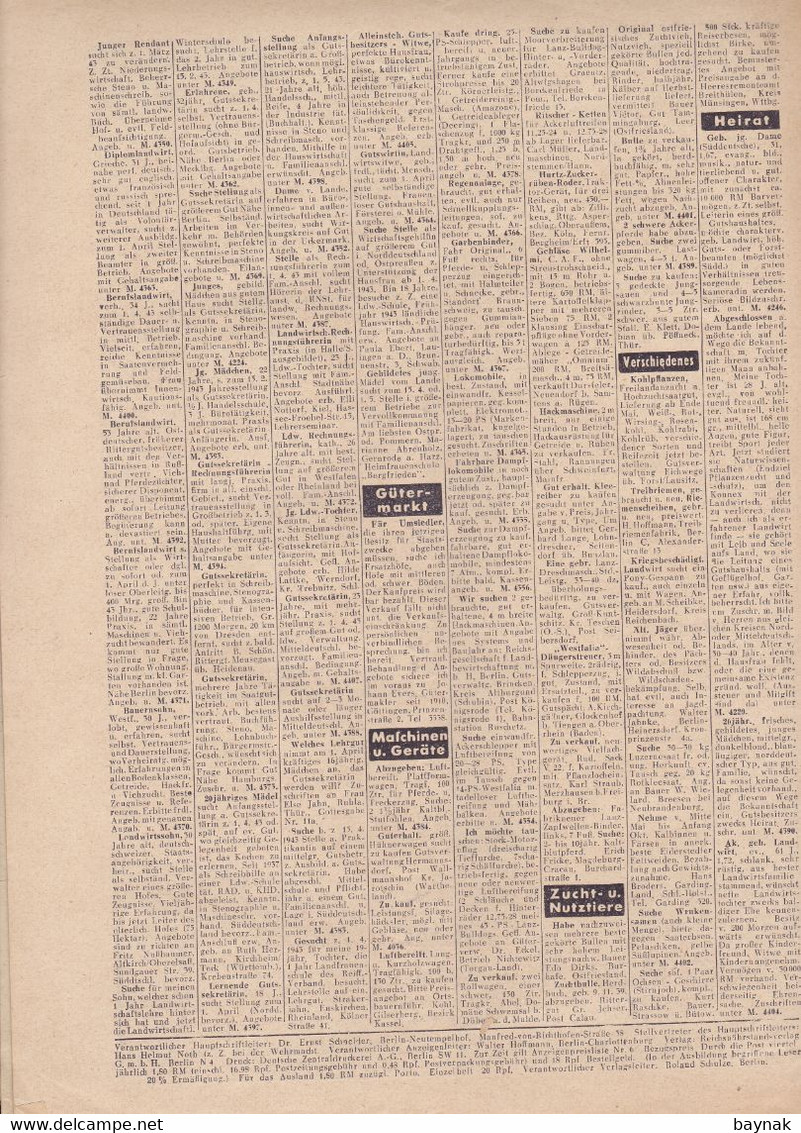 DEUTSCHLAND --  WW2  --  MITTEILUNGEN FUR DIE LANDWIRTSCHAFT  --  Nr. 5  --  JANUAR 1943  --  BLUT UND BODEN - German