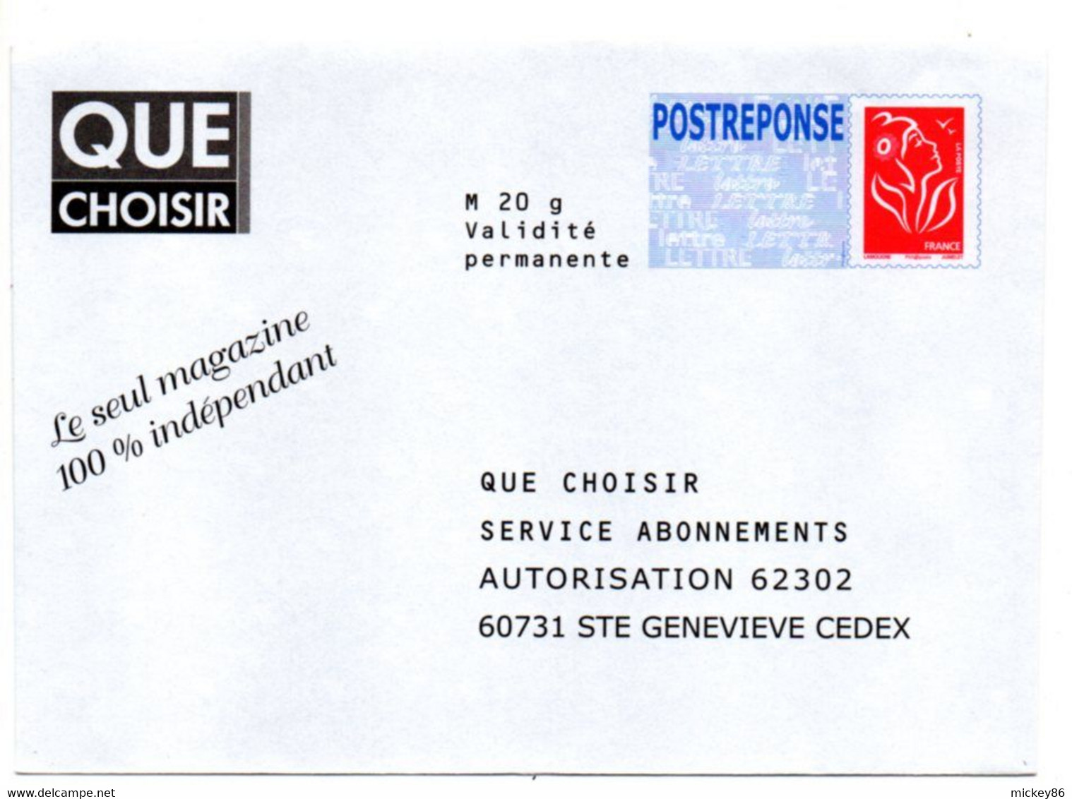 PAP Réponse Lamouche--Entier "Que Choisir"-- Enveloppe Réponse PRIO - NEUF ..n° 06P564- ............à Saisir - PAP: Antwort/Lamouche