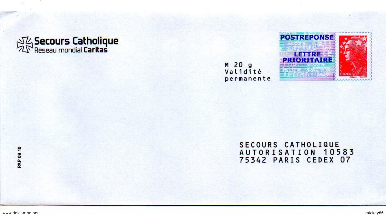 PAP Réponse Beaujard--Entier " Secours Catholique " --Enveloppe Réponse PRIO - NEUF ..n° 10P287  - .......à Saisir - PAP: Antwort/Beaujard