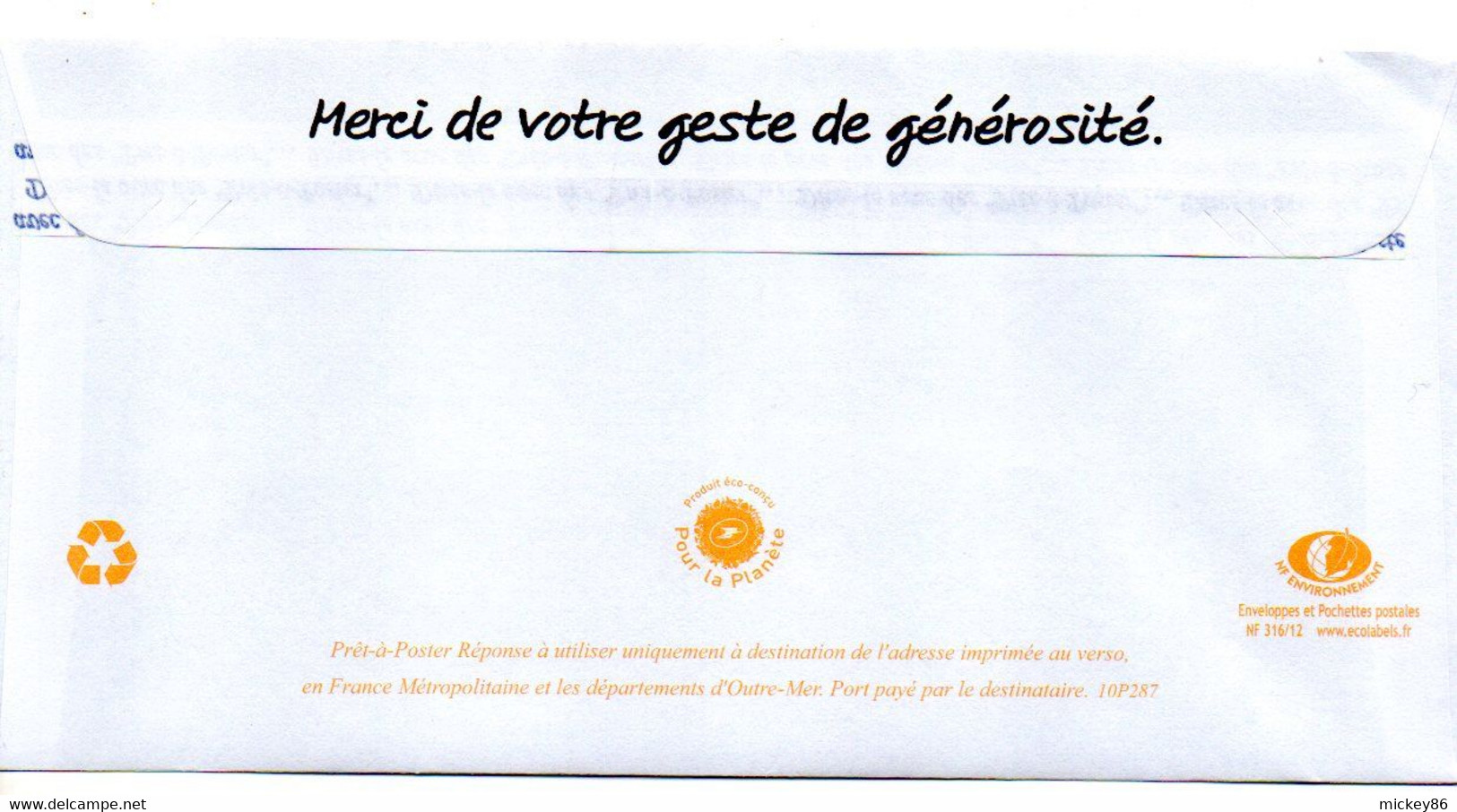 PAP Réponse Beaujard--Entier " Secours Catholique " --Enveloppe Réponse PRIO - NEUF ..n° 10P287  - .......à Saisir - PAP: Ristampa/Beaujard