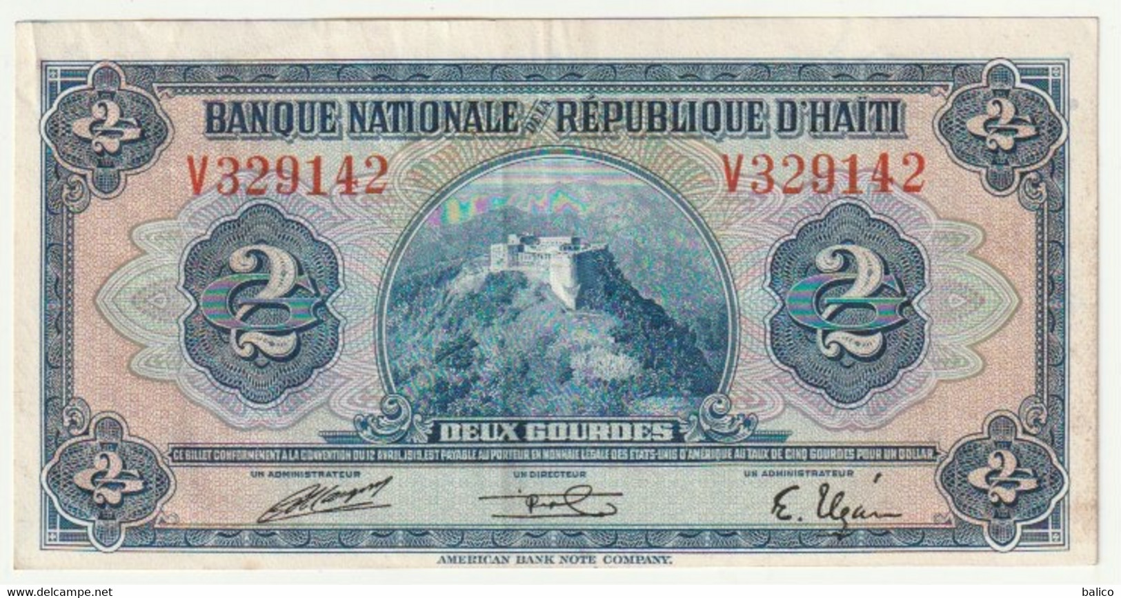 BANQUE De La RÉPUBLIQUE D' HAITI - Deux Gourdes  ( Vue Du Château, Exposition, Différente ! ) Et En Très Bon état. - Haïti