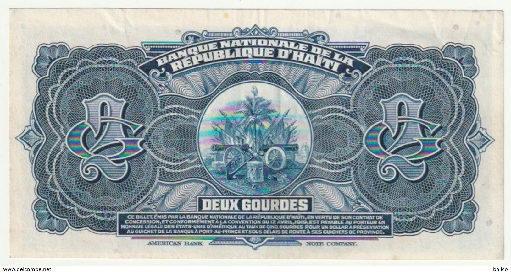 BANQUE De La RÉPUBLIQUE D' HAITI - Deux Gourdes  ( Vue Du Château, Exposition, Différente ! ) Et En Très Bon état. - Haïti