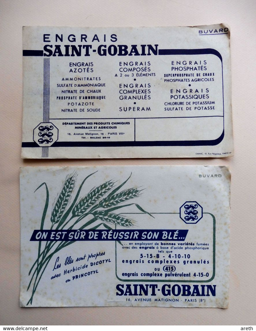 2 Anciens Buvards Publicitaires SAINT GOBAIN - Engrais, Herbicide - Textile & Vestimentaire