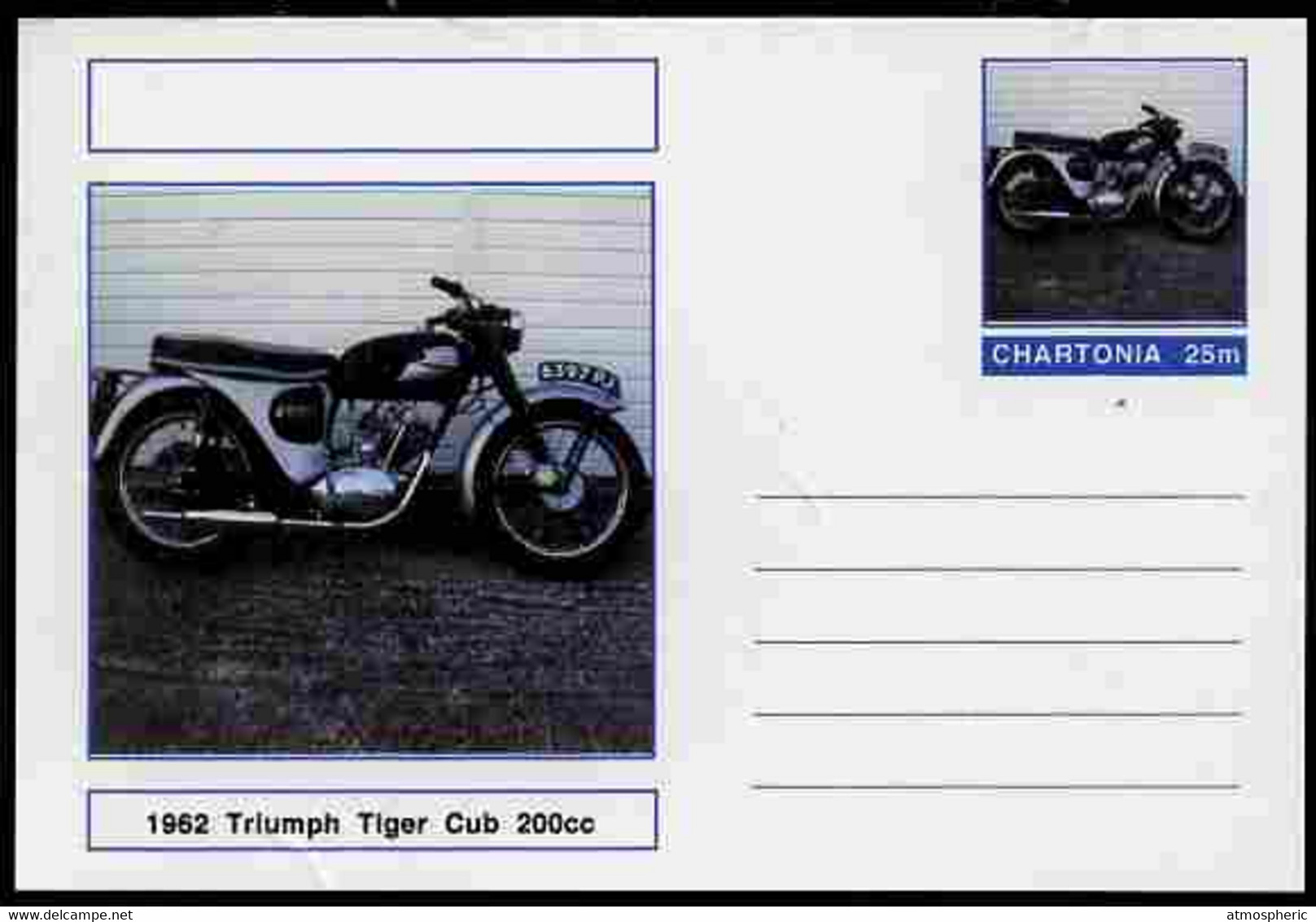 Chartonia (Fantasy) Motorcycles - 1962 Triumph Tiger Cub Postal Stationery Card Unused And Fine - Motos