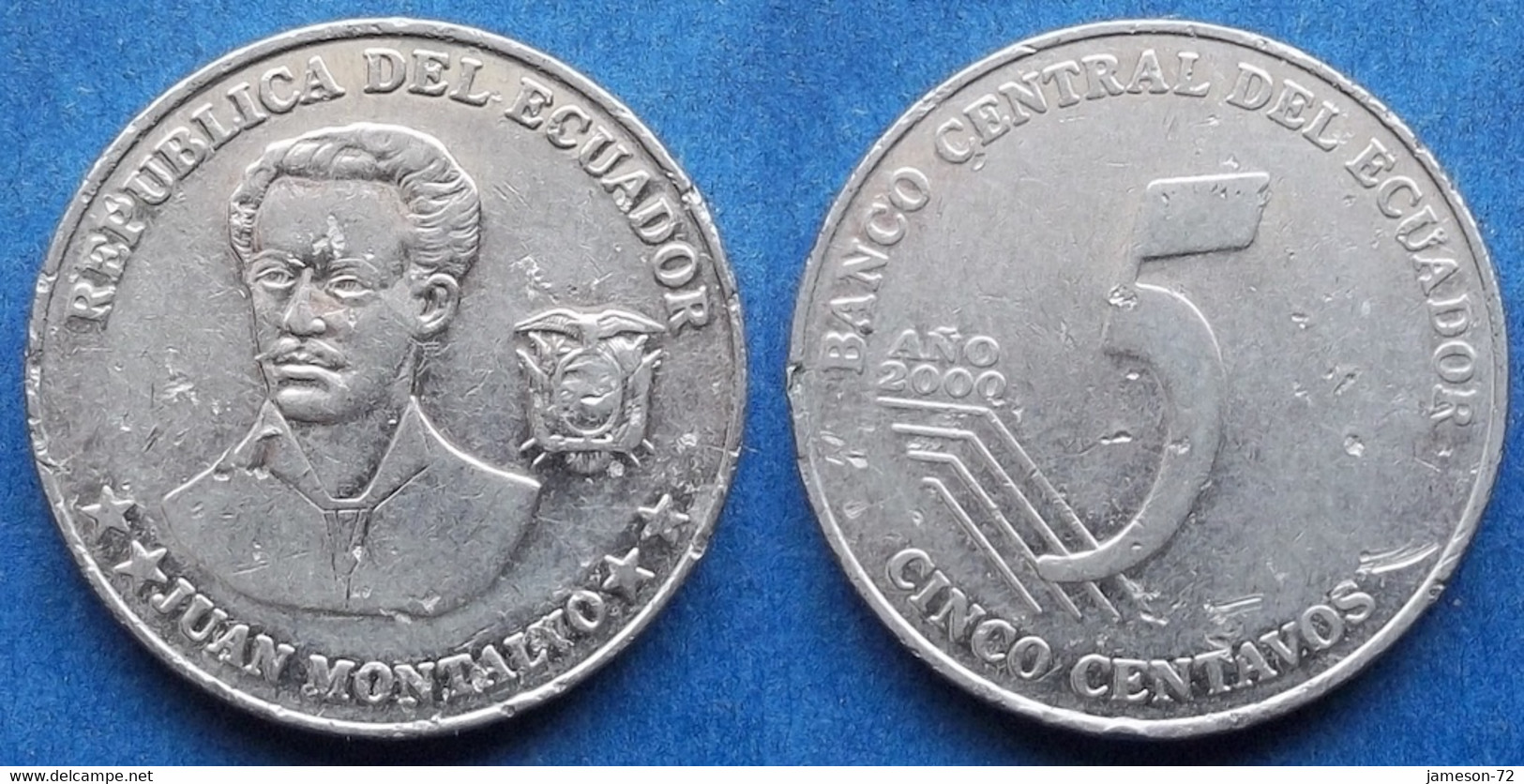 ECUADOR - 5 Centavos 2000 "Juan Montalvo" KM# 105 Reform Coinage (2000) - Edelweiss Coins - Ecuador