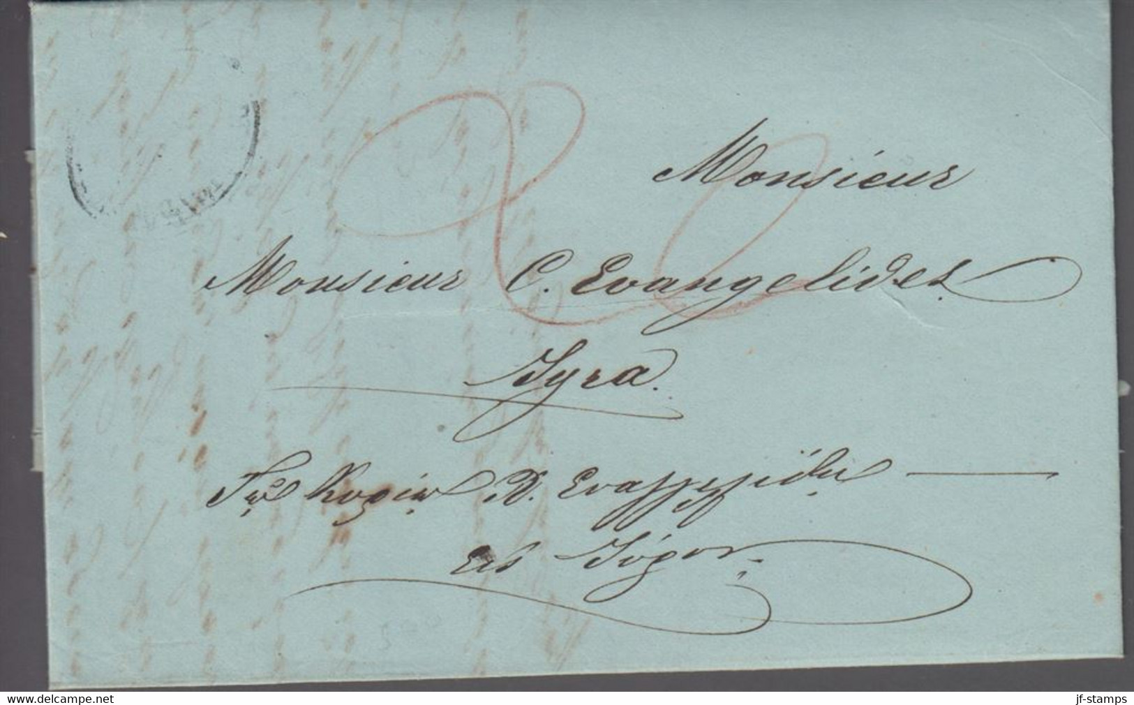 1850. GREECE Prefil Cover Dated 1850. Cancelled. Marking In Brownred. Adressed To Syr... () - JF412407 - ...-1861 Vorphilatelie