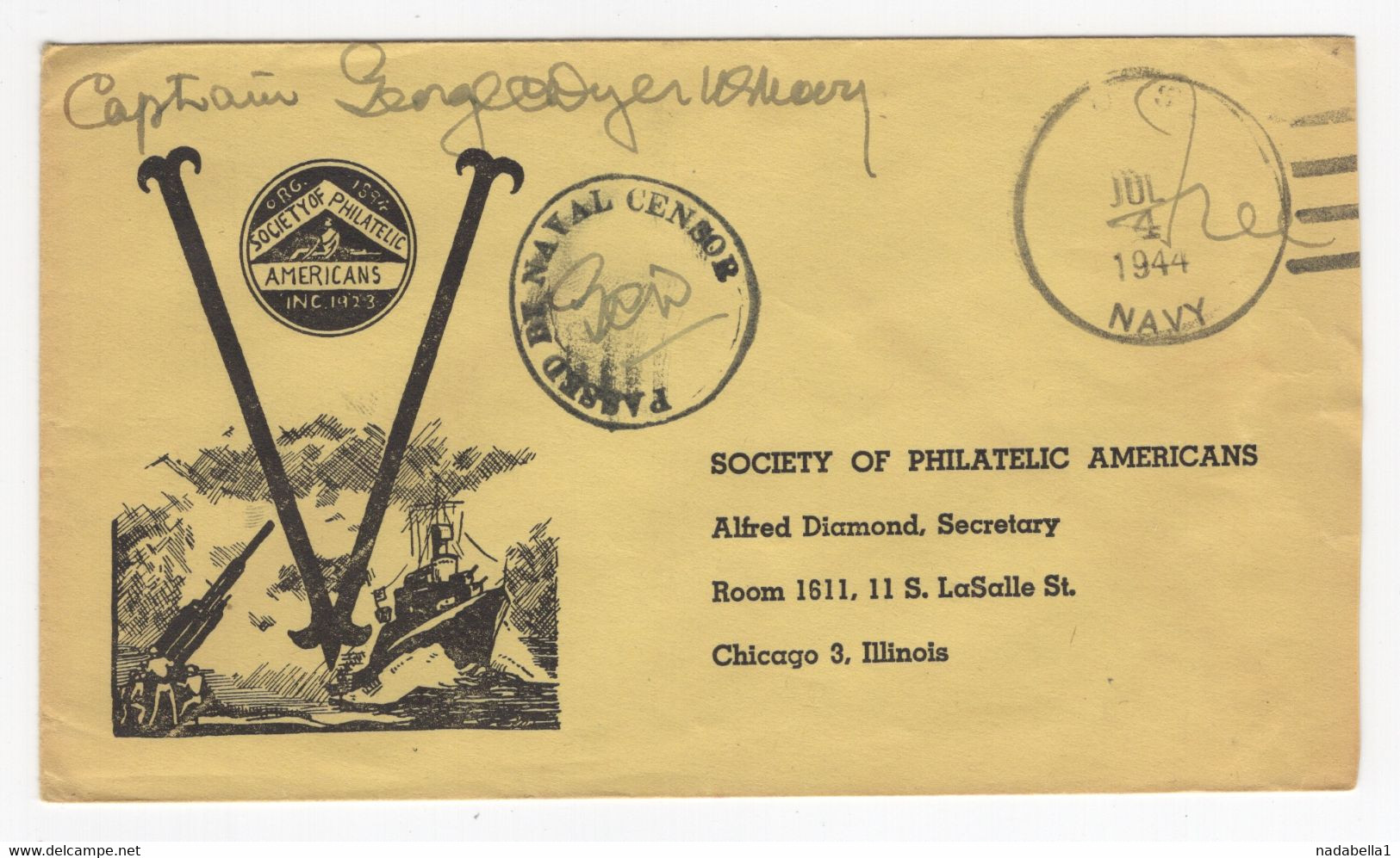 1944. USA, SPECIAL COVER , NAVY CENSOR, SENT TO CHICAGO - Cartes Souvenir