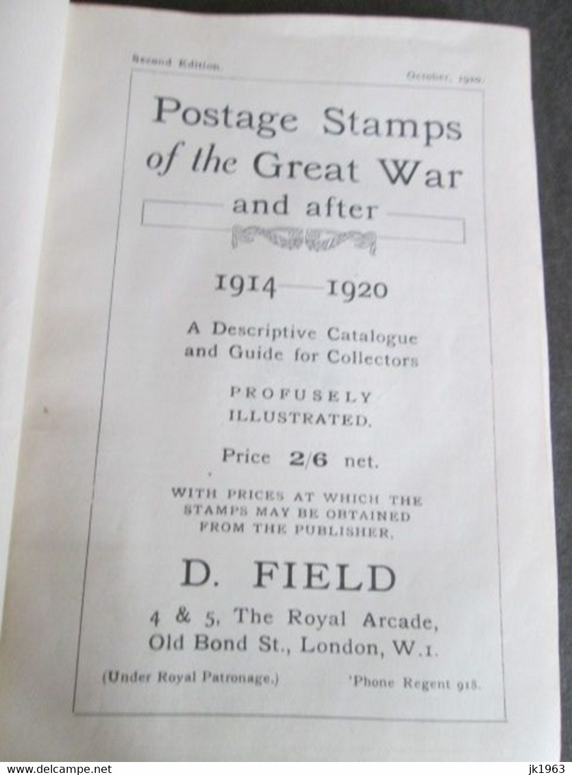 POSTAGE STAMPS OF THE GREAT WAR, 1914-1920, D.FIELD, LONDON 1920 - Großbritannien