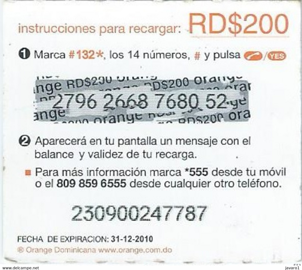ORANGE : OR-33A RD$200 3 Boys And Tree (ticket) USED Exp: 31-12-2010 - Dominik. Republik