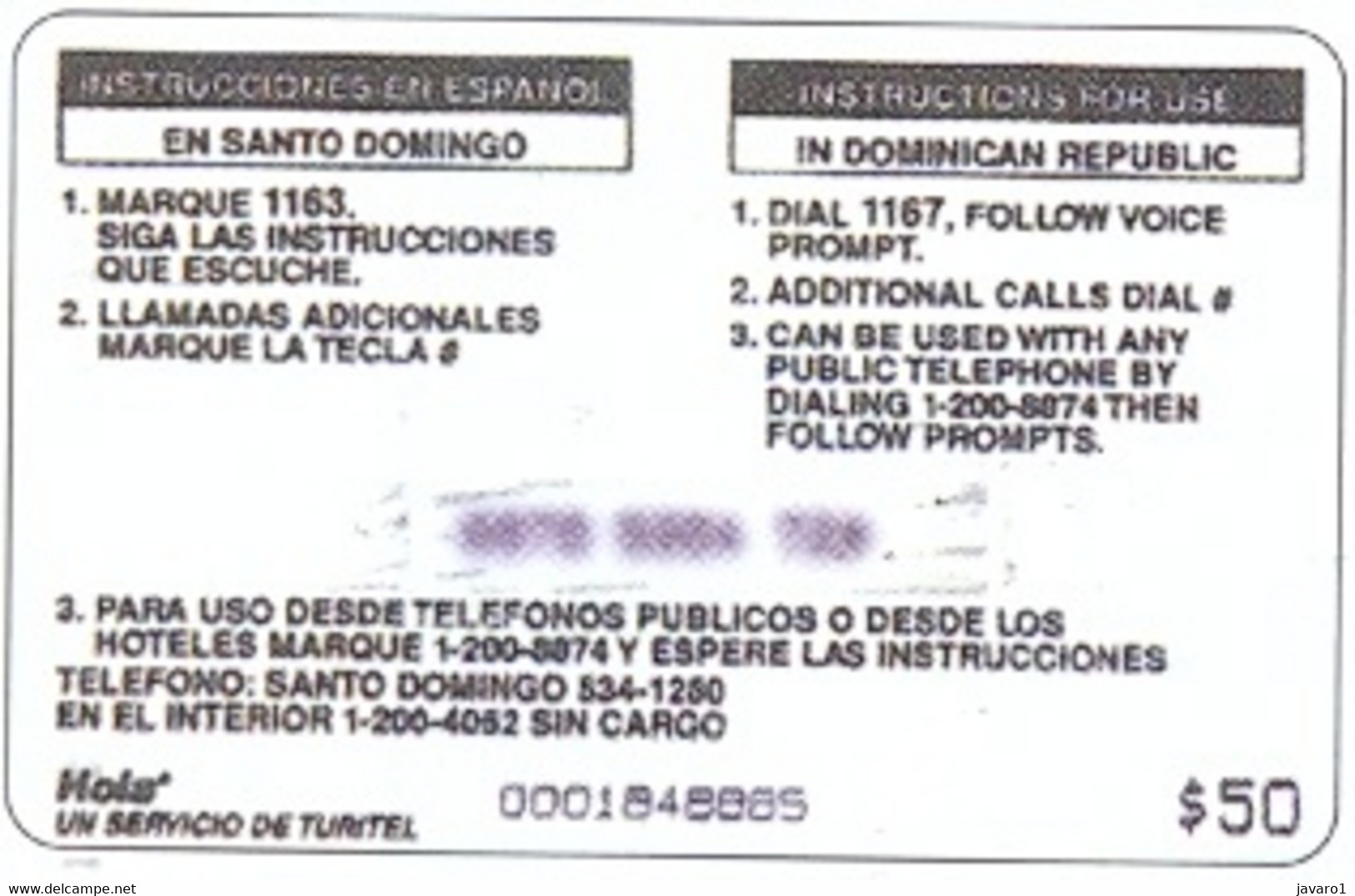 HOLA : DMH06B $50 HOLA Malecon+Map+Memorial (paper) USED - Dominik. Republik