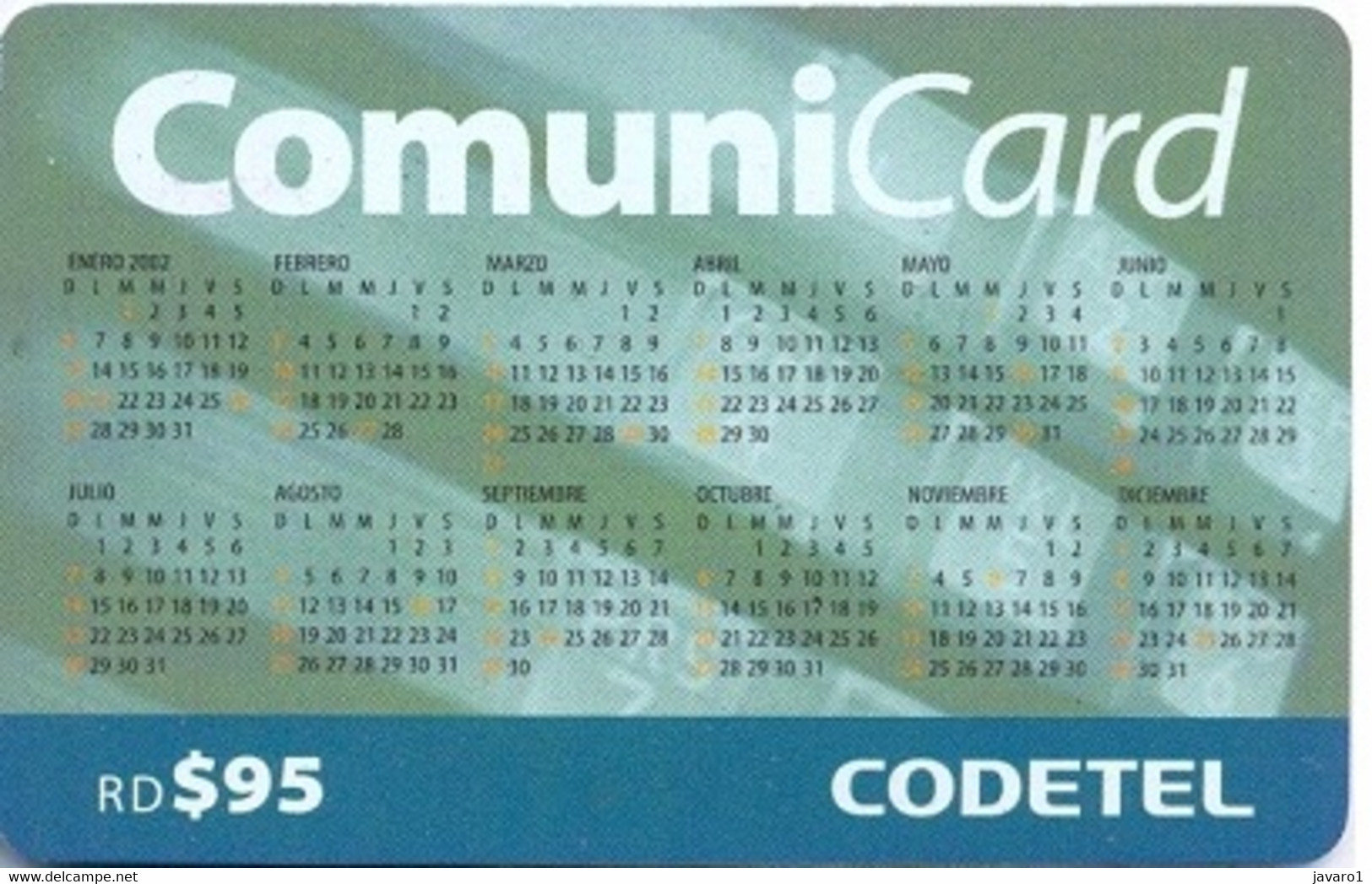 CODETEL : DMC102 RD$95 Calendar 2002 USED - Dominicana