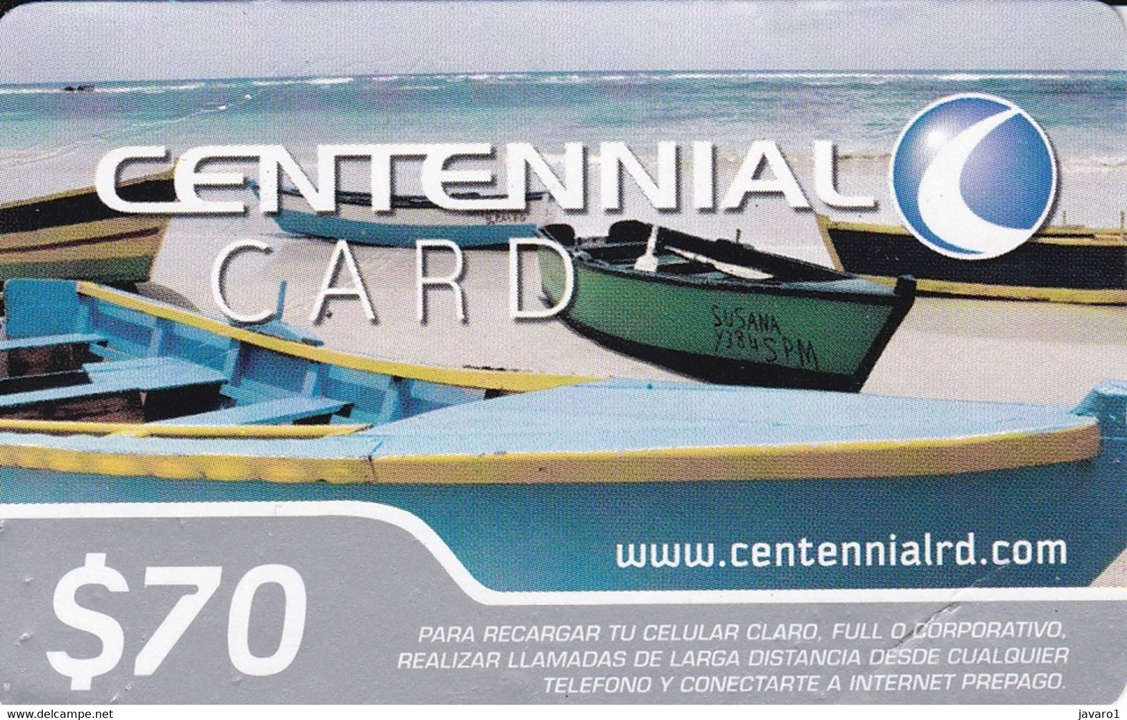 CENTENNIAL : DCE09 $70 CENTENNIAL SMALL BOAT ON BEACH USED - Dominik. Republik