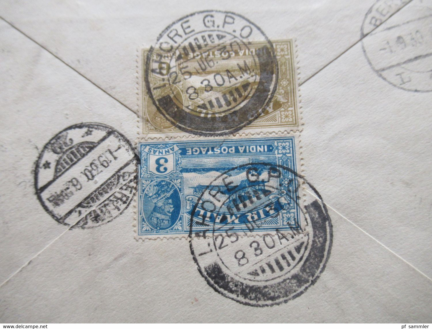 1930 Air Mail LuPo Marken Nr. 119 U. 121 Standart Electric Trading Lahore - Berlin. Roter Stp. Mit Luftpost Befördert - 1911-35 King George V