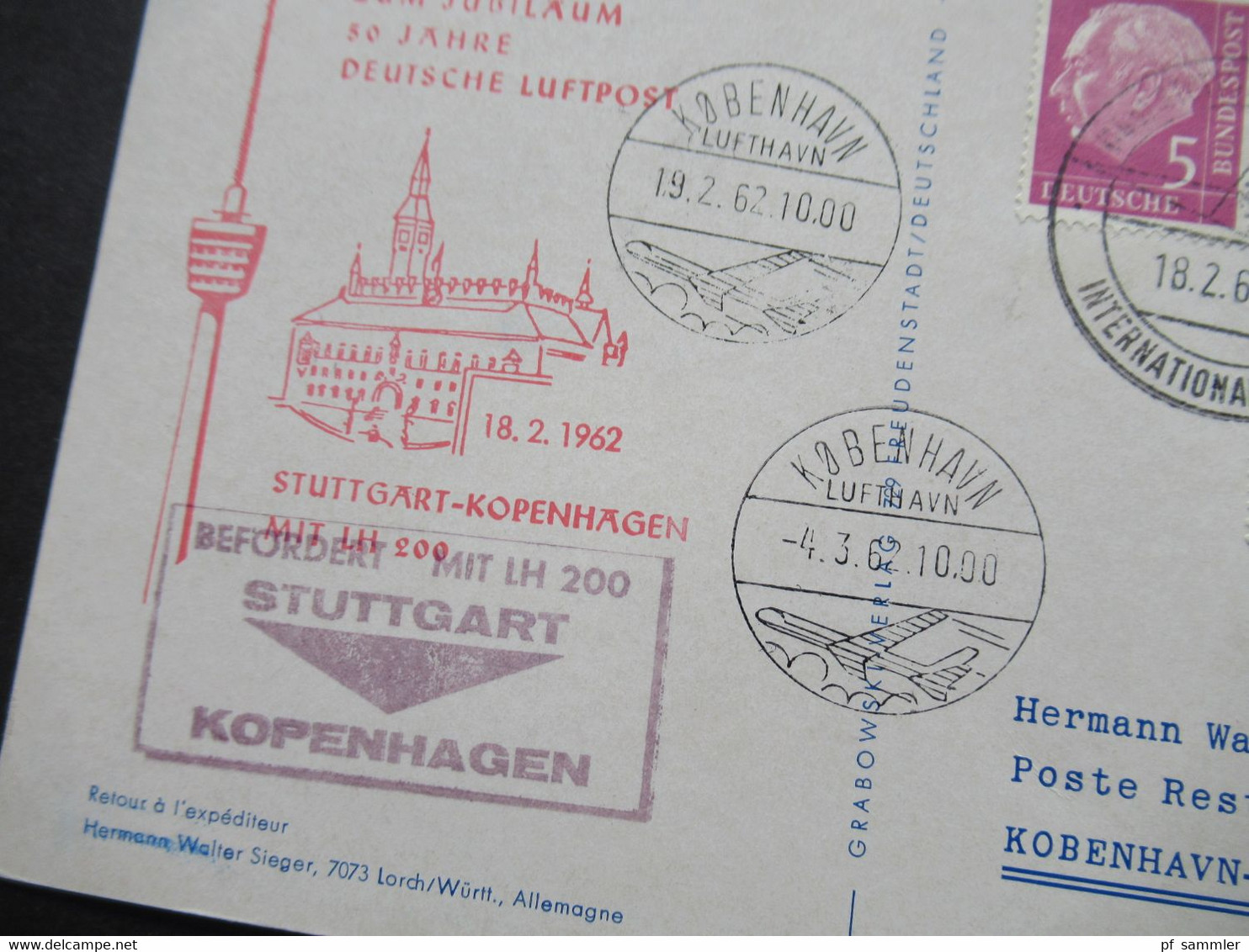 BRD 1962 Sonder PK 50 Jahre Deutsche Luftpost Mit Graf Zeppelin Stuttgart - Kopenhagen Befördert Mit LH 200 - Airplanes