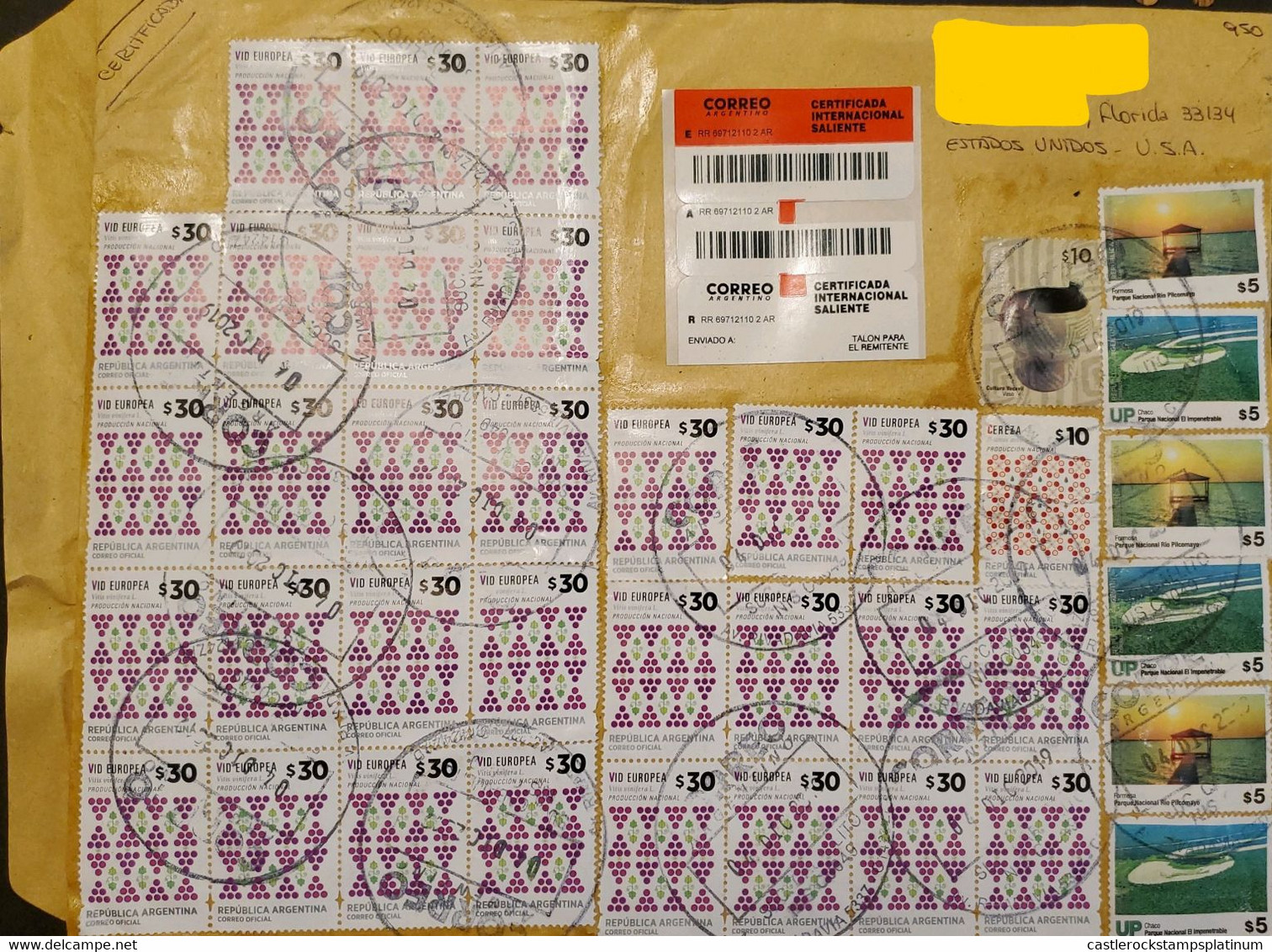 A) 2019, ARGENTINA, FROM RIVADAVIA-SAN JUAN TO FLORIDA-UNITED STATES, CERTIFICED, EUROPEAN VINE NATIONAL PRODUCTION, EL - Used Stamps