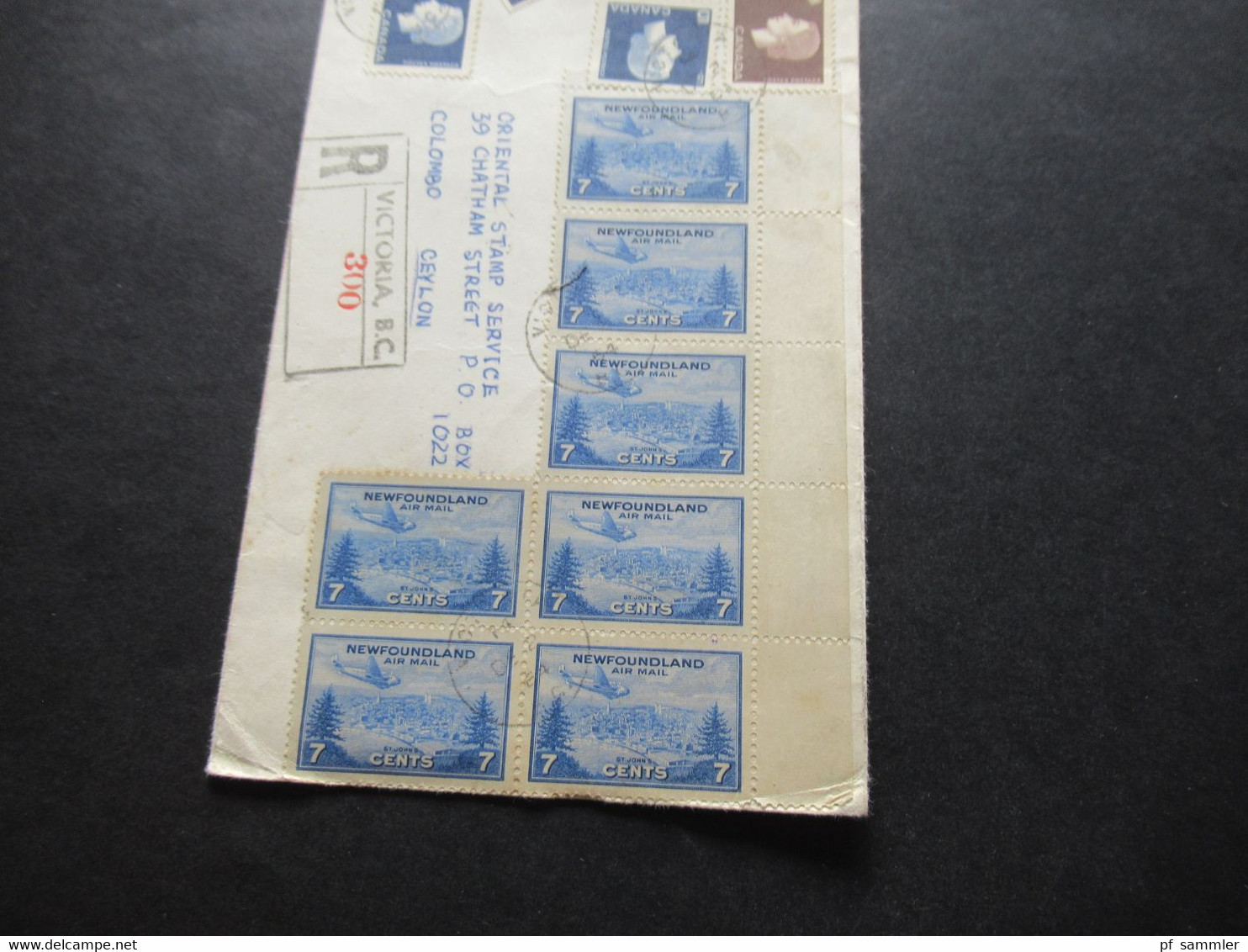 Kanada 1964 Einschreiben Luftpost Victoria B.C. Nach Colombo Ceylon New Foundland Air Mail Marke Als 7er Einheit / Rands - Brieven En Documenten