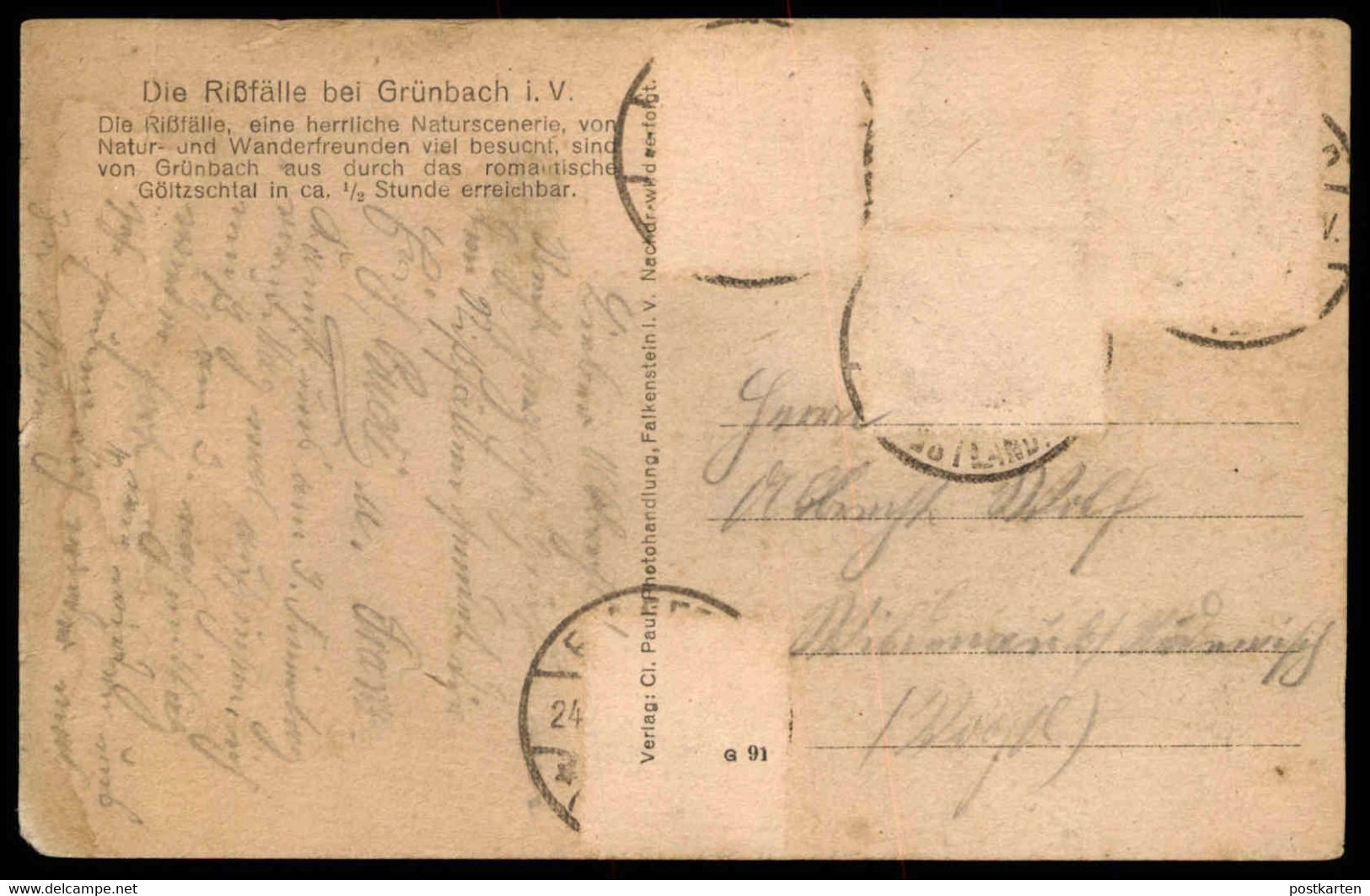 ALTE POSTKARTE DIE RISSFÄLLE BEI GRÜNBACH IM VOGTLAND Wasserfall Göltzschtal Sachsen Ansichtskarte AK Cpa - Vogtland