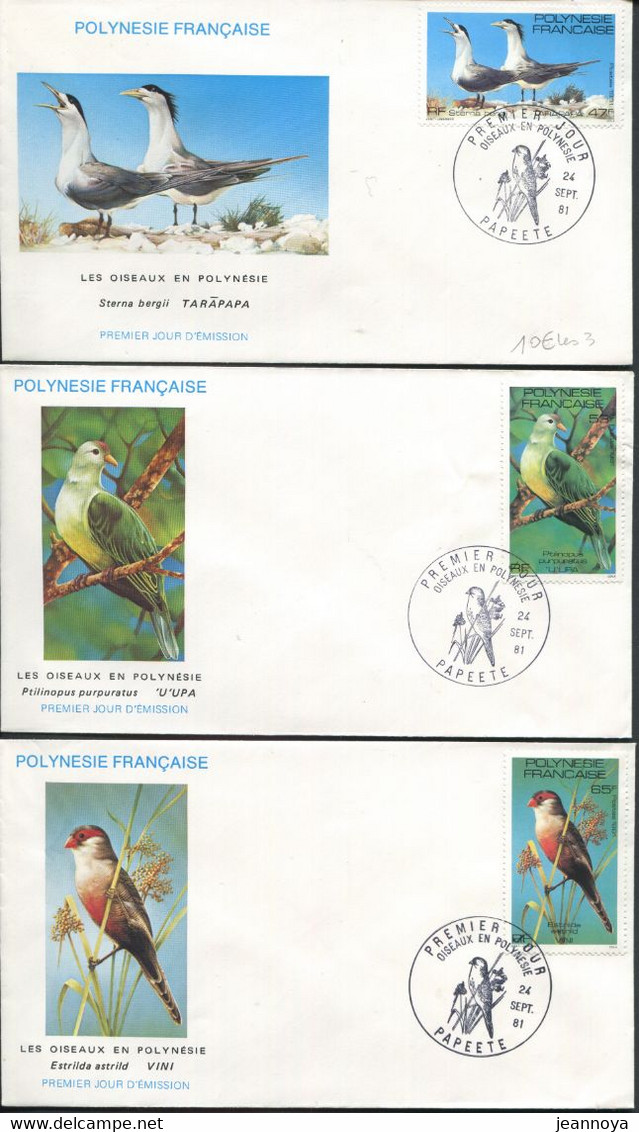 OISEAUX - POLYNESIE N° 168 A 170 / 3 FDC DE PAPEETE LE 24/9/1981 - SUP - Oblitérations & Flammes