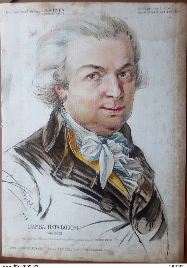 TYPOGRAPHIE IMPRIMERIE PORTRAIT DE BODONI LITHOGRAPHIE  BELLE COMPOSITION DIMENSION 23  X 32 - Andere & Zonder Classificatie