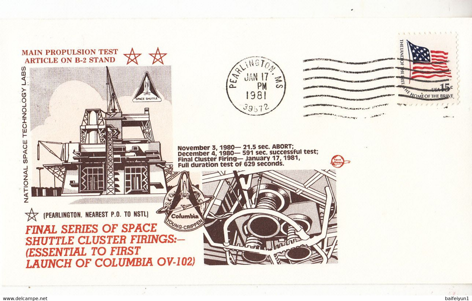 1980 USA  Space Shuttle Main Propulsion Test Article On B-2 Stand Commemorative Cover B - Amérique Du Nord