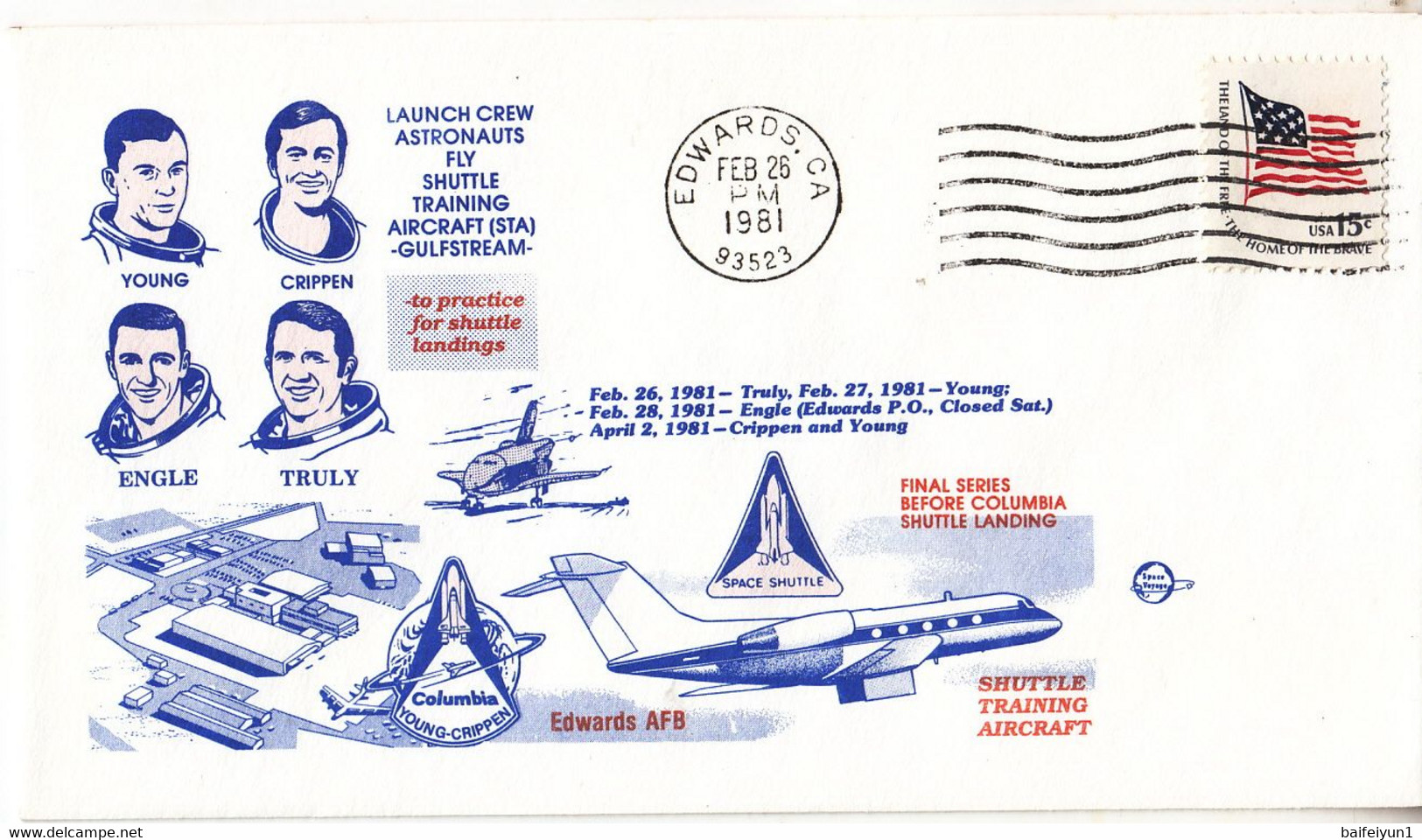 1981 USA  Space Shuttle Launch Astronauts Fly Shuttle Training Aircraft Commemorative Cover B - Amérique Du Nord
