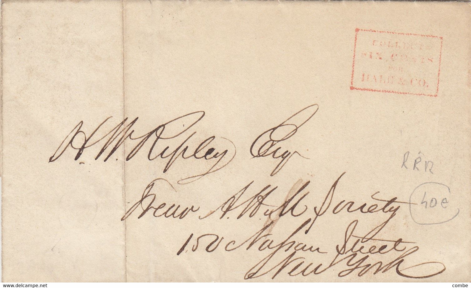 COVER. RED CANCEL  "COLLECT SIX CENTS FOR HALE & C°". NEW-YORK. NO TEXT      / 2 - …-1845 Prephilately