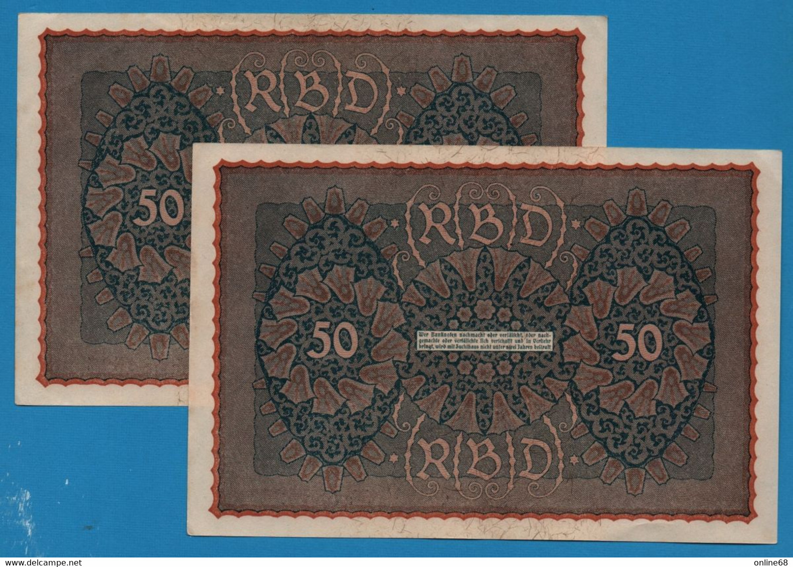 DEUTSCHES REICH LOT : 4 X 50 Mark  24.06.1919 Série ADM A # 584525+526+527+528  P# 66 Reihe 1 - 50 Mark