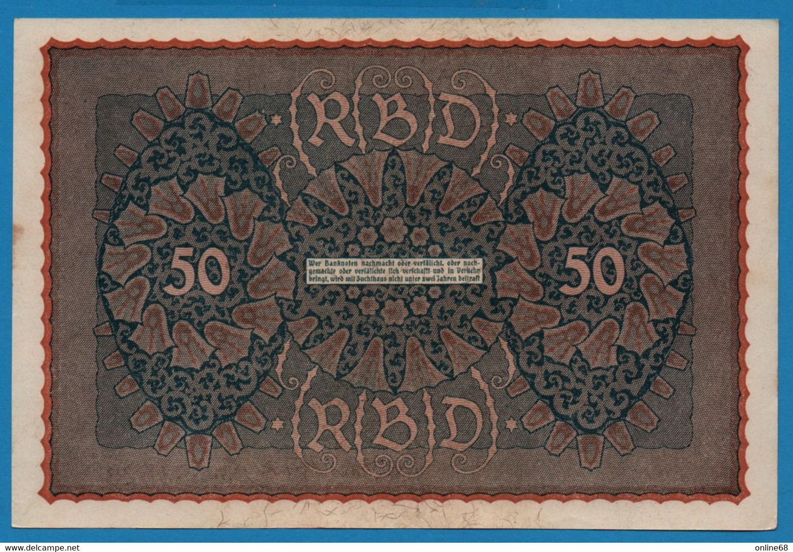 DEUTSCHES REICH 50 Mark  24.06.1919 Série ADM A # 584523  P# 66 Reihe 1 - 50 Mark