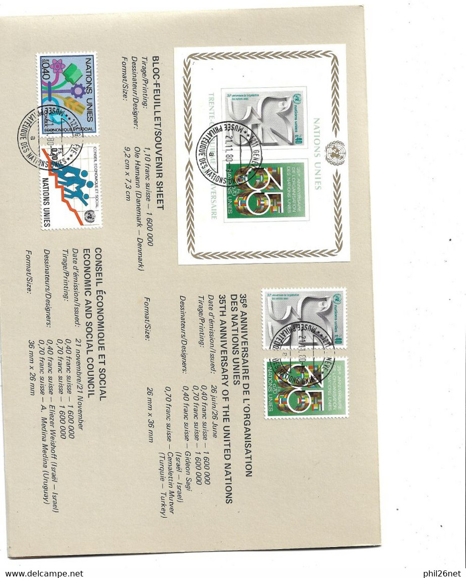 ONU Genève  Encart  1980  N° 88 à 95  Et Bloc N° 2 Oblitérés TB  Le 21/11/1980   - Used Stamps