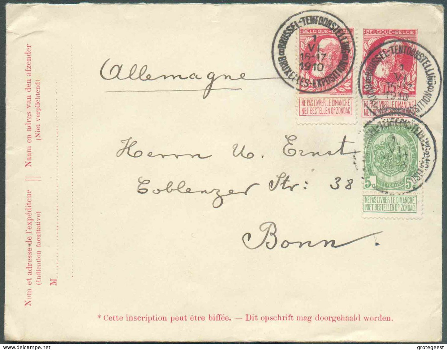 N°74-83 En Affranchissement Complémentaire Sur E.P. Enveloppe 10 Cent. Grosse BARBE obl. Sc BRUXELLES-EXPOSITION B du 1- - Sobres