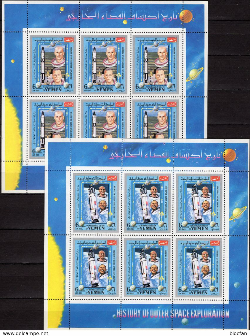 Gemini 1965 Jemen 874/76 2x6KB ** 12€ Rakete Astronaut Crew History Space Exploration Hoja Ss Sheetlets Bf KD Yemen - United States