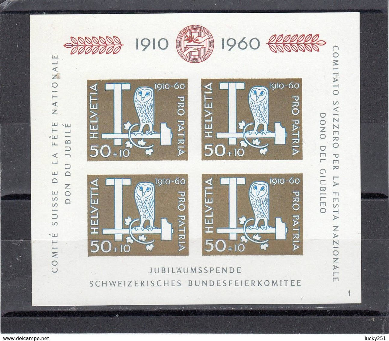 Suisse - Année 1960 - Neuf**  - Pro Patria - N°Zumstein 102**- Bloc Cinquantenaire De La Fête Nationale 1910-60 - Blocs & Feuillets