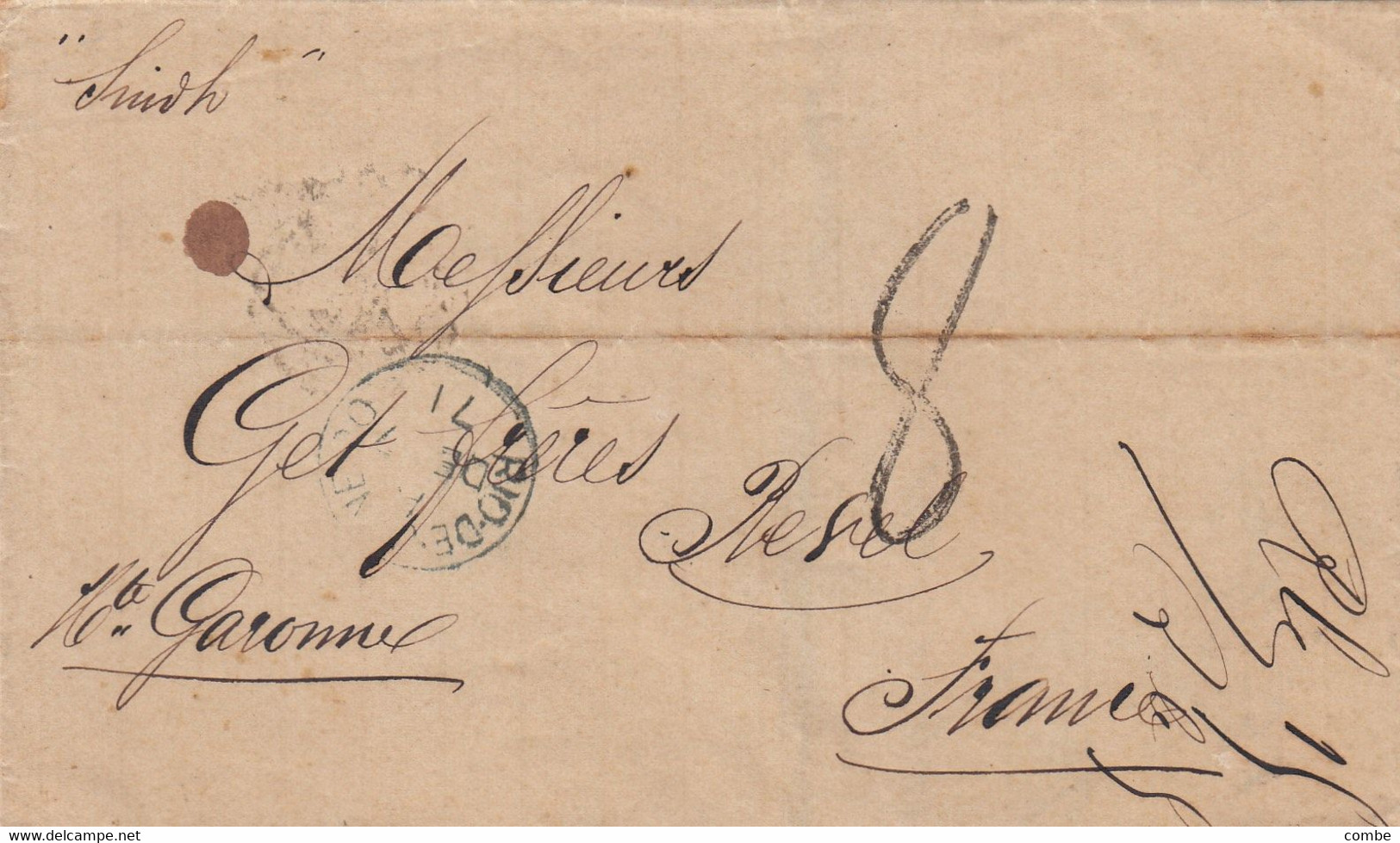 COVER BRASIL. RIO-DE-JANEIRO. 7 DEC 1871. TO REVEL FRANCE. STEAMER SUIDH?. DUE 8. ARRIVAL REVEL 31.12 BY BORDEAUX/CETT/2 - Lettres & Documents