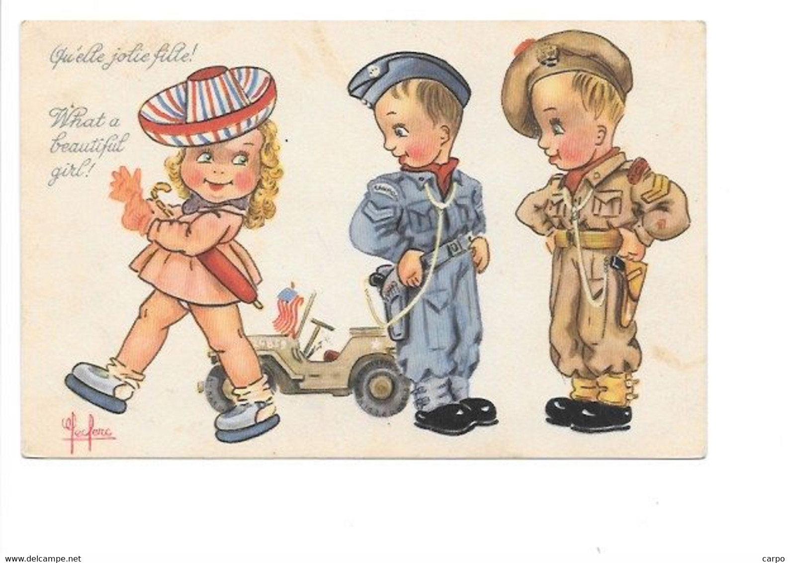 ILLUSTRATEUR Humour Militaire. - Leclerc Chez SP.(Enfant, Jeep, Américain) - Leclerc