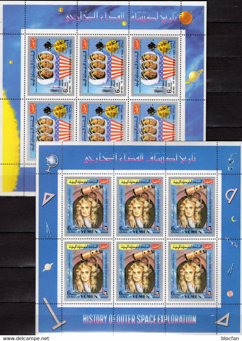 Newton Jemen 863+885 2x6-KB ** 12€ US-Astronauten Im Kosmos 1970 History Space Exploration Ss Sheetlets Bf KD Yemen - Verenigde Staten