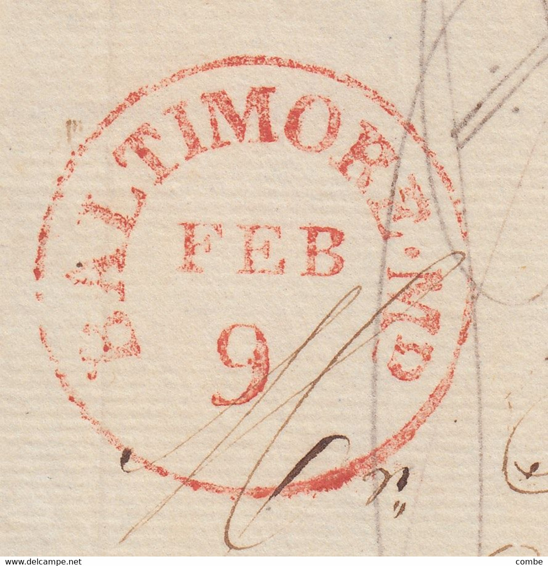 LETTER. BALTIMORE. 9 2 1815. BENJAMIN HURITHAL TO PAUL CLOSSMANN NEW-YORK. DUE 5 RED    /  2 - …-1845 Préphilatélie