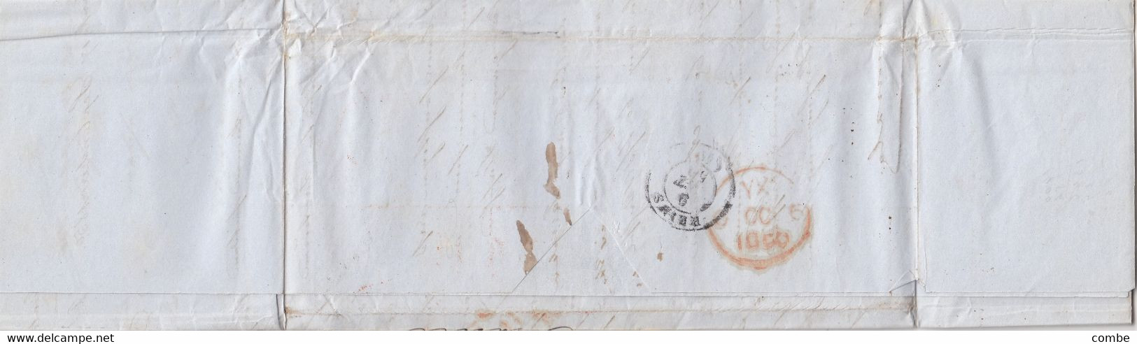 LETTER. NEW-YORK. 24 SEPT 1850. KUNKELMAN & C°. TO REIMS FRANCE. FRENCH COLONIES ART 13. ANGL CALAIS 2. DUE 5   /  2 - …-1845 Prephilately