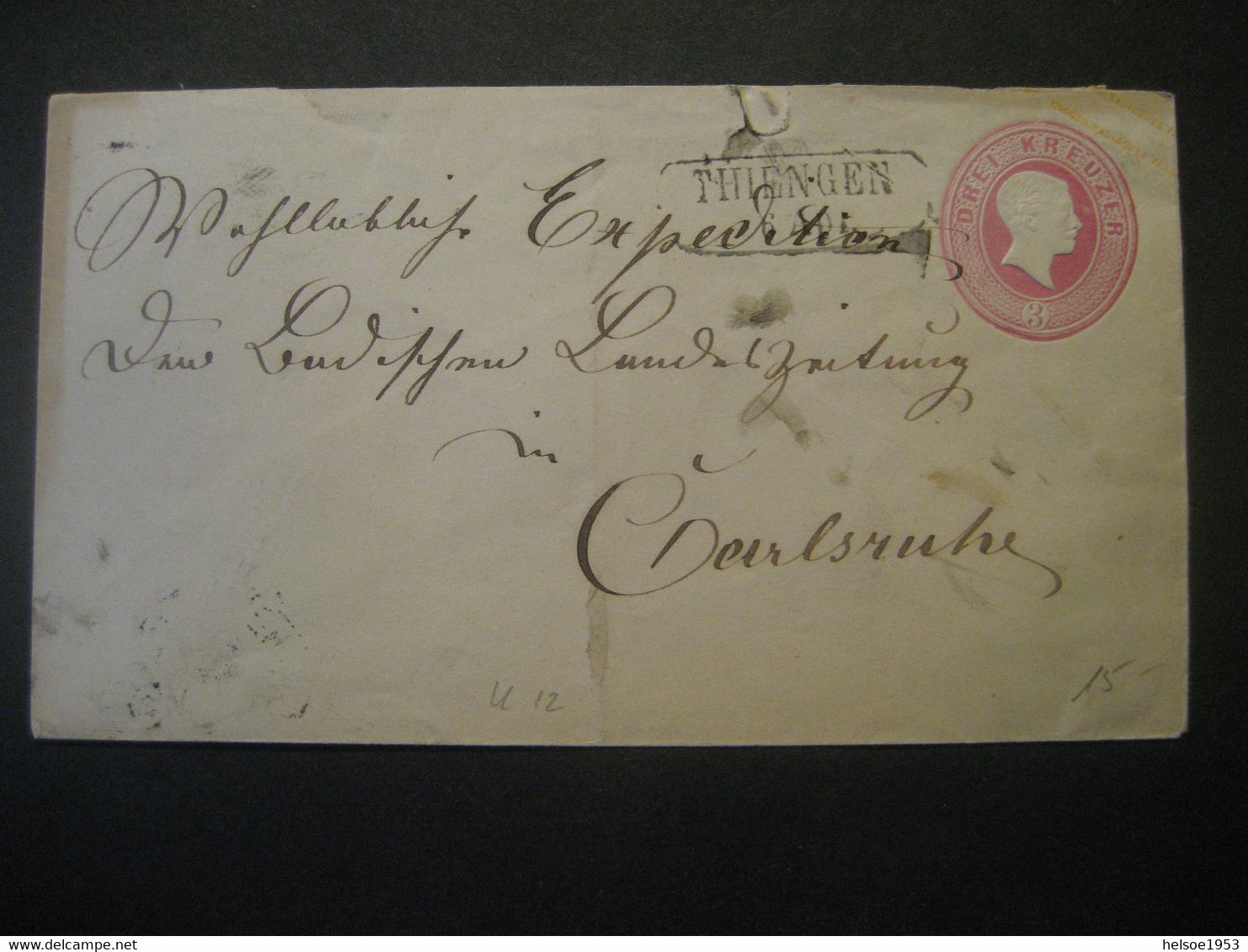 Altdeutschland Baden 1864- Bedarfsbeleg Gelaufen Mit 3 Kr Mi. U 9 Von Tiengen Nach Carlsruhe, Ankunftstempel Rückseitig - Postal  Stationery