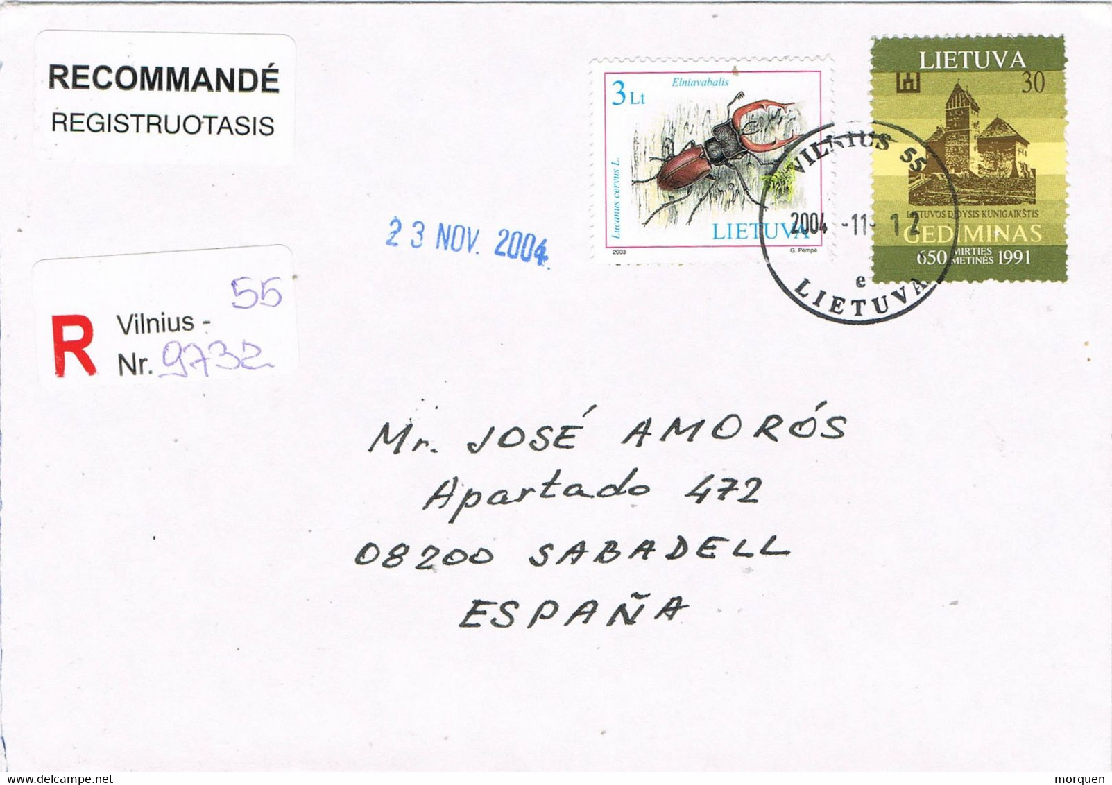 38855. Carta Certificada VILNIUS (Lituania) Lietuva 2004. Insect Lucanus Cervus - Litauen