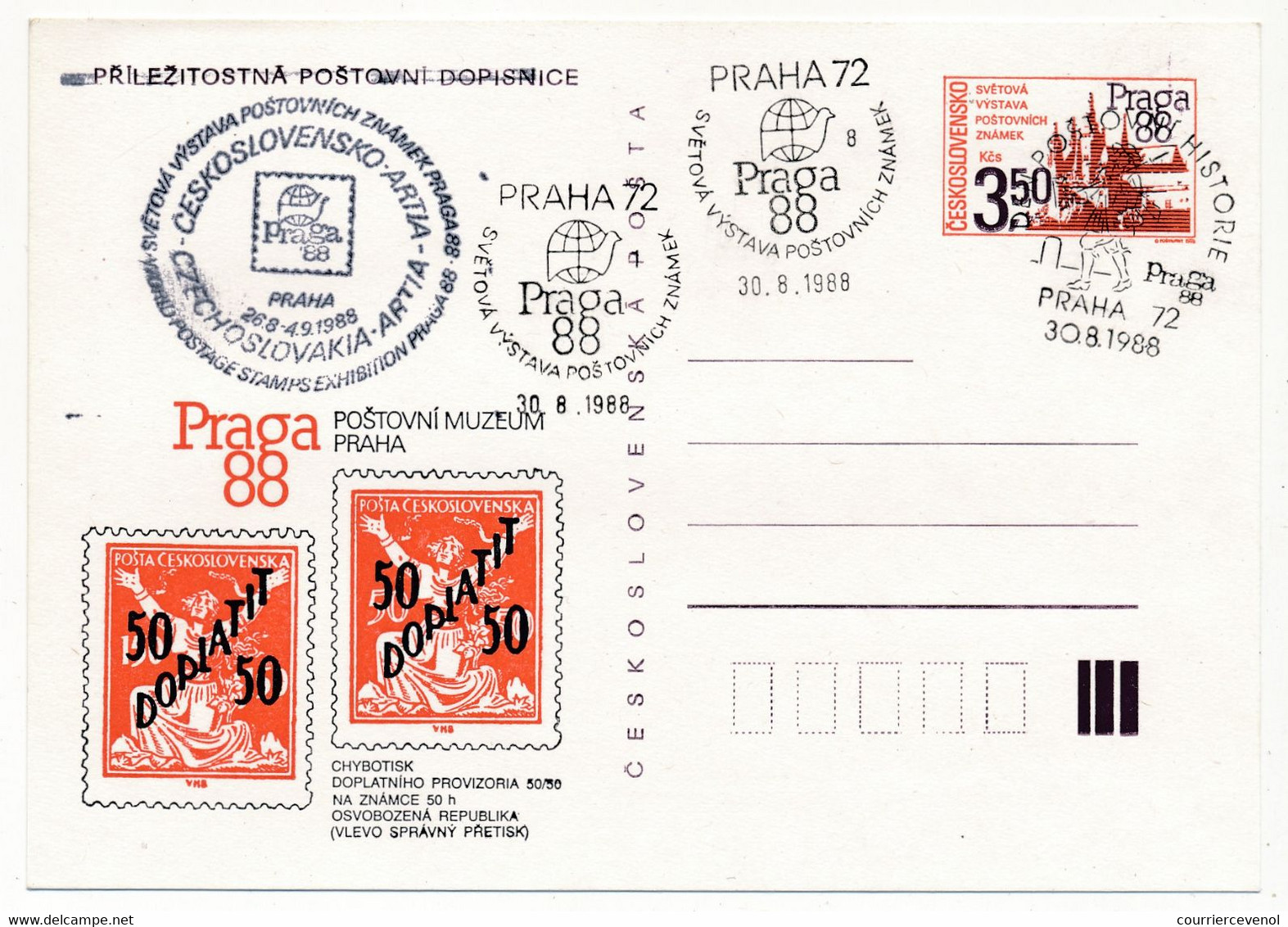 TCHECOSLOVAQUIE - Ensemble de 12 cartes postales (Entiers) au thème "PRAGA 88" - Tous Oblitérations Spéciales