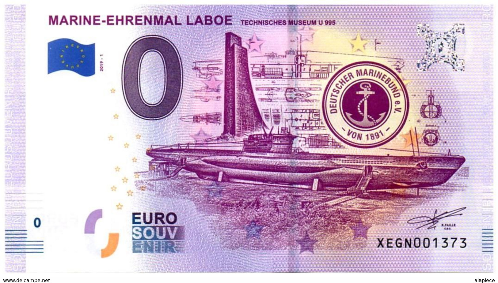 Billet Touristique - 0 Euro - Allemagne - Marie-Ehrenmal Laboe - (2019-1) - Essais Privés / Non-officiels