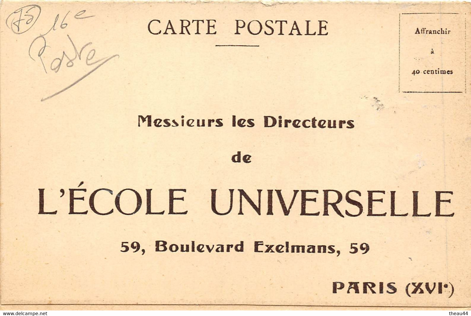 PARIS - Carte Double De L'Ecole Universelle, 59 Boulevard Exelmans - Le Bureau De Poste Spécial - Centre De Tri - Arrondissement: 16