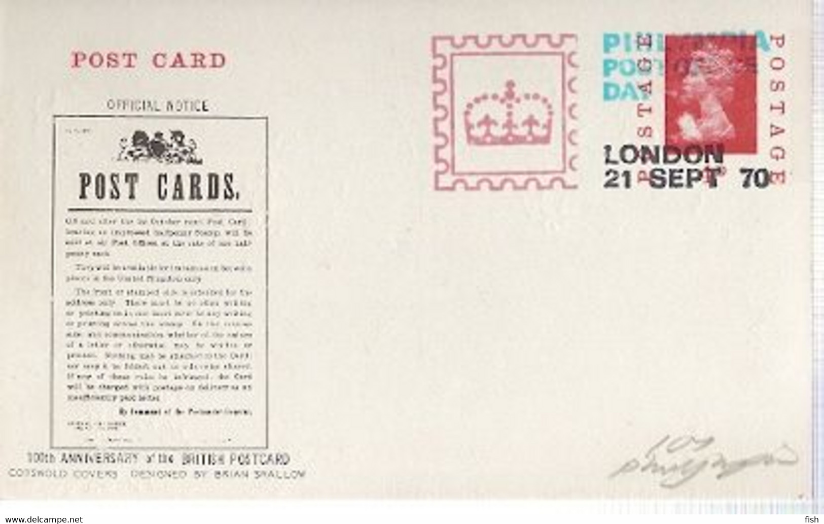 England &  Marcofilia, 100th Anniversary British Postcard, London 1970 (76868) - Unclassified