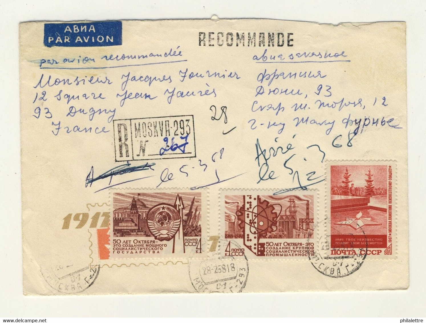 URSS Soviet Union 1968 Mi.3434, 3437 & 3439 On Registered Air Mail Cover - Brieven En Documenten