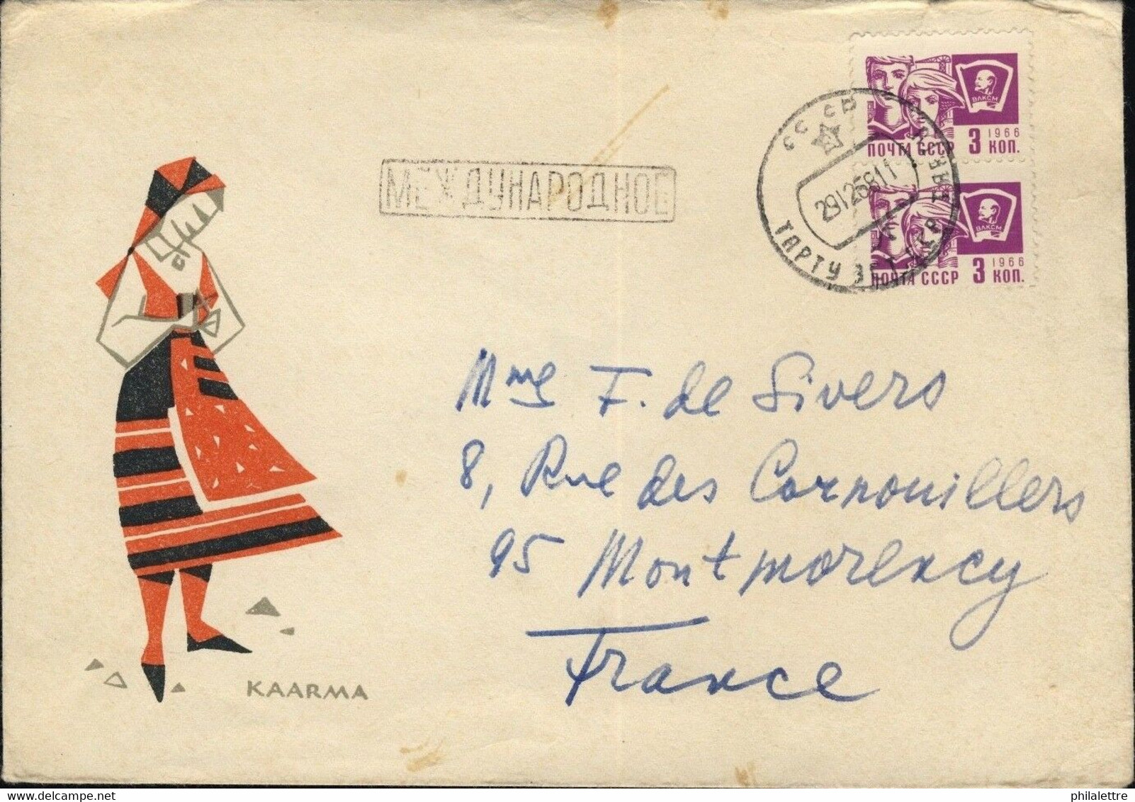 URSS Soviet Union 1968 Mi.3281x (x2) On Cover To France - Covers & Documents